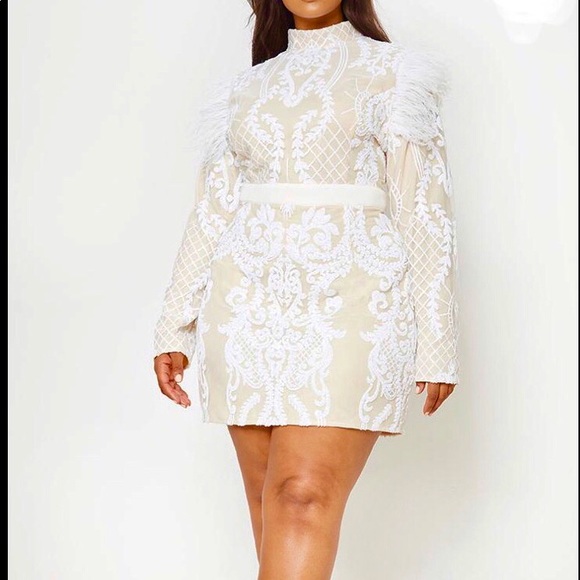 pretty little thing white feather dress